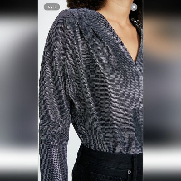 Ramy Brook Esther Silver Metallic Wrap Top Size M - Picture 5 of 12